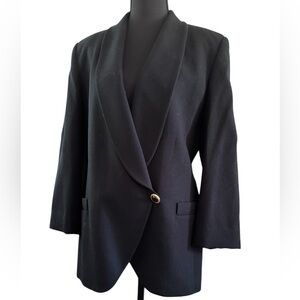 Vintage Seville Black Wool One Button Boucle Collar Blazer Women’s Size 10